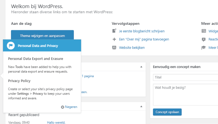 Nieuw beheergedeelte WordPress